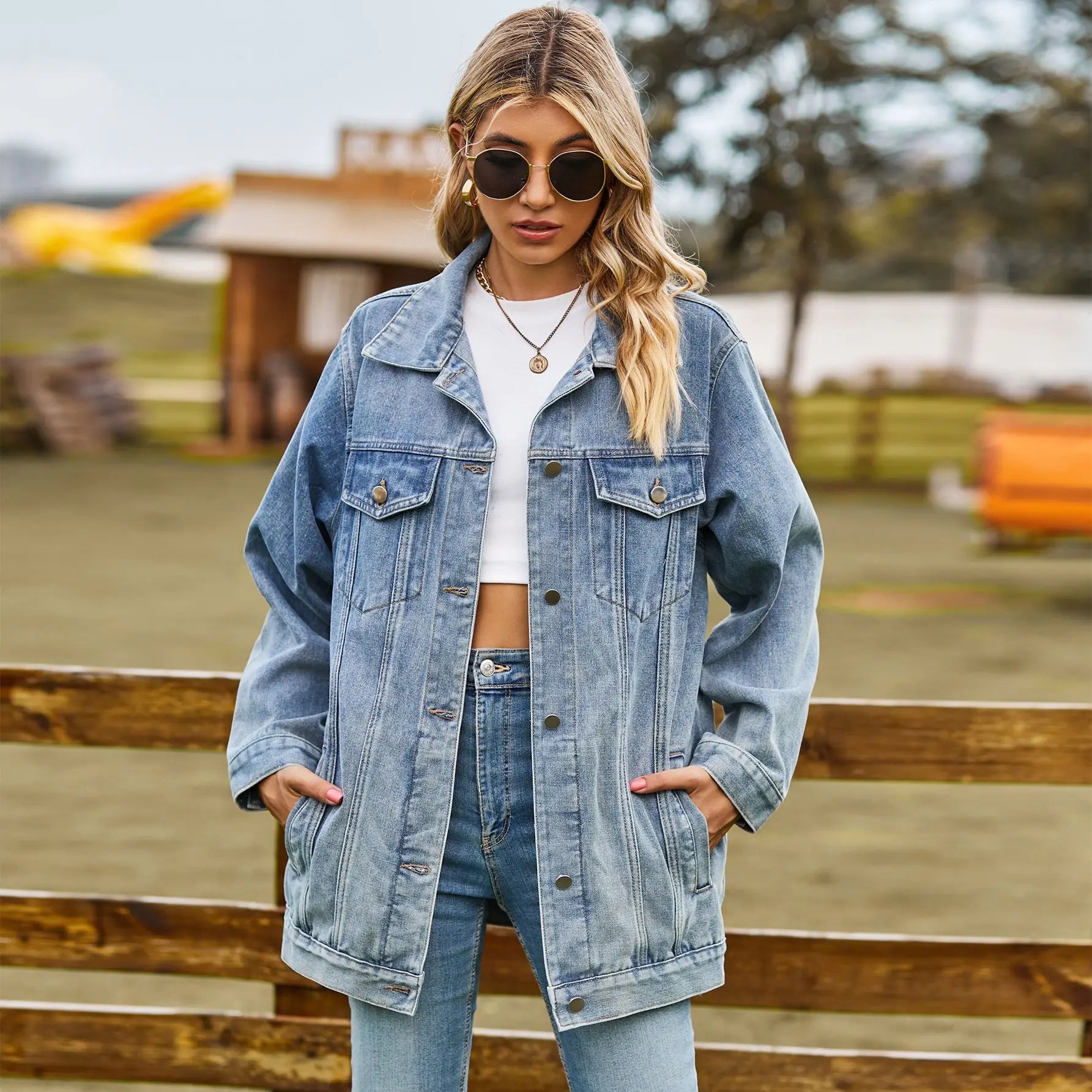 Veste en jean ample à manches longues pour femmes