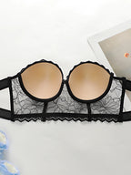 Ensemble de lingerie avec dentelle brodée sans bretelles et anneau en acier pour femmes