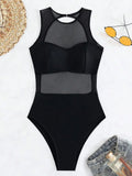 Maillot de bain une pièce transparent en maille noire, sexy, pour femmes