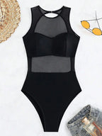 Maillot de bain une pièce transparent en maille noire, sexy, pour femmes