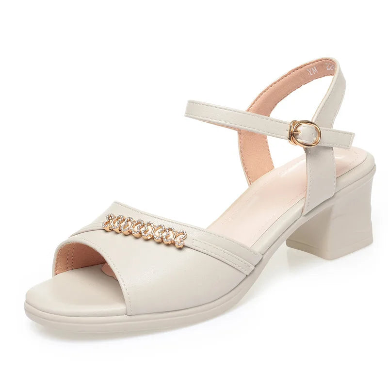 Sandales en cristal en cuir talons pour femmes