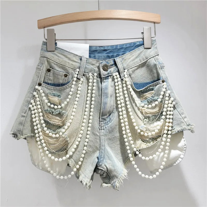 Short en jean taille haute pour femmes