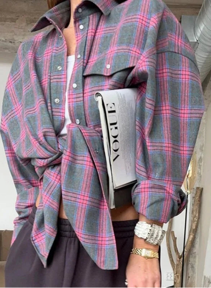 Chemisier Oversize Femme – Carreaux Vintage