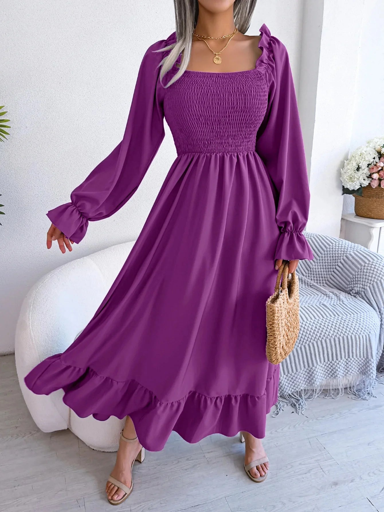 Robe longue avec dentelle pour femmes