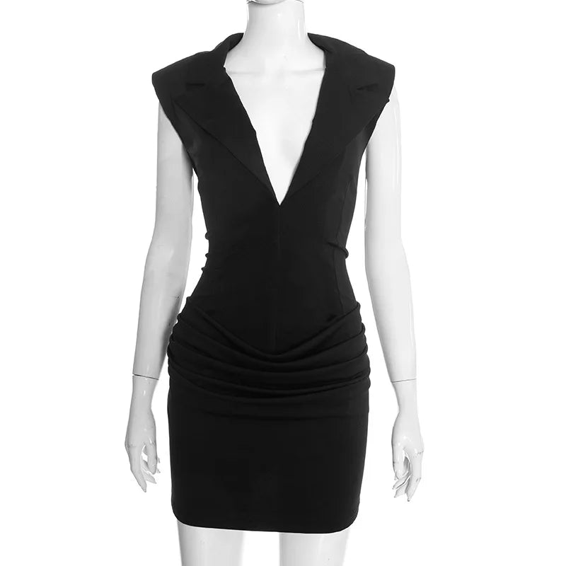 Robe à décolleté plongeant sans manches pour femmes
