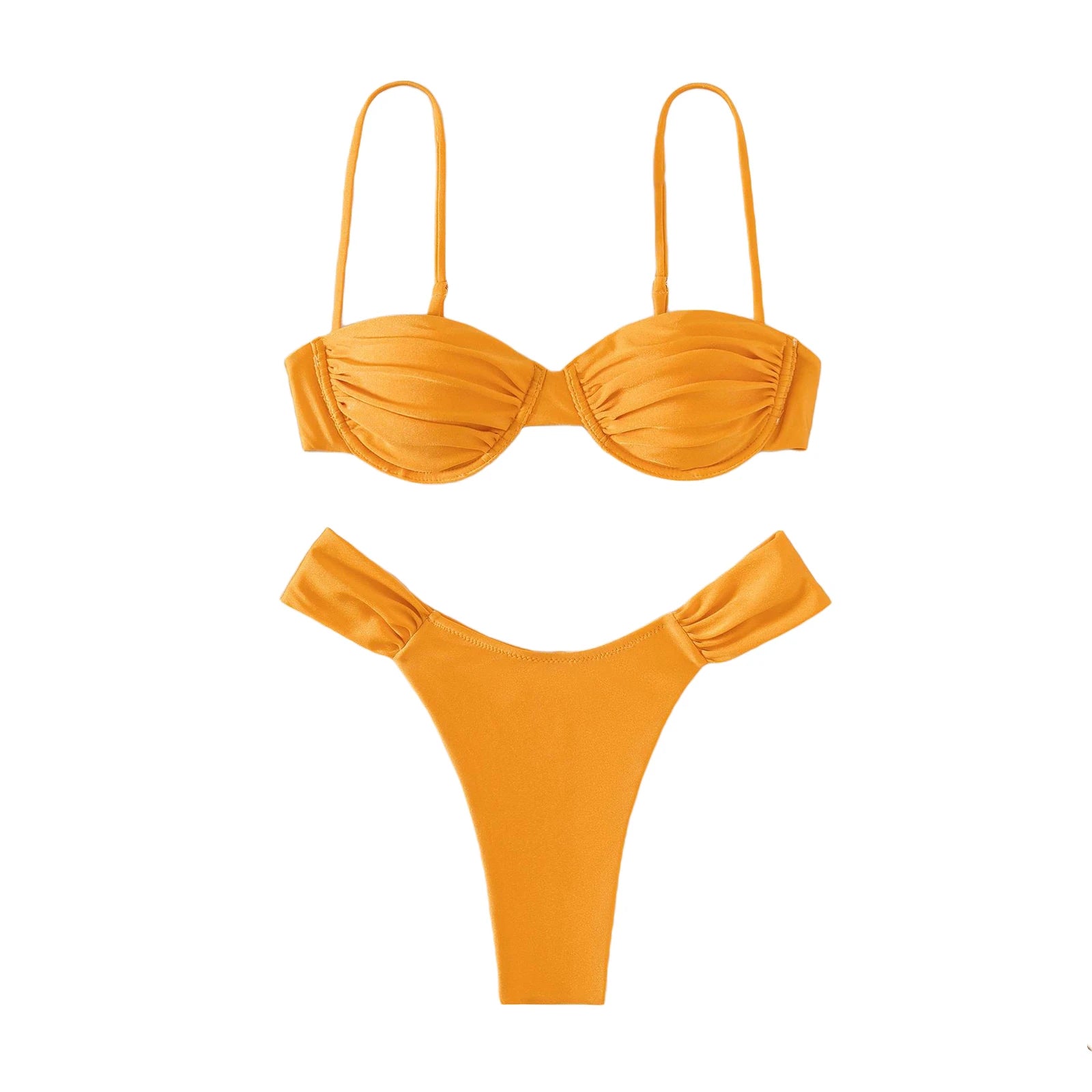 Ensemble maillot de bain 2 pièces à bretelles plissées pour femmes