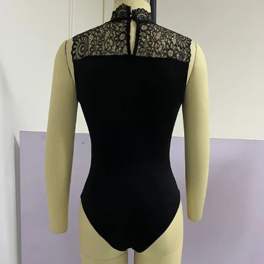 Body en dentelle à col rond et sans manches pour femmes