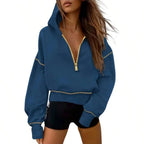Sweat-shirt à capuche et demi-fermeture éclair pour femmes