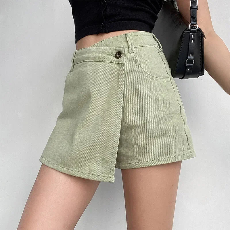 Jupe en jean taille haute irrégulière pour femmes