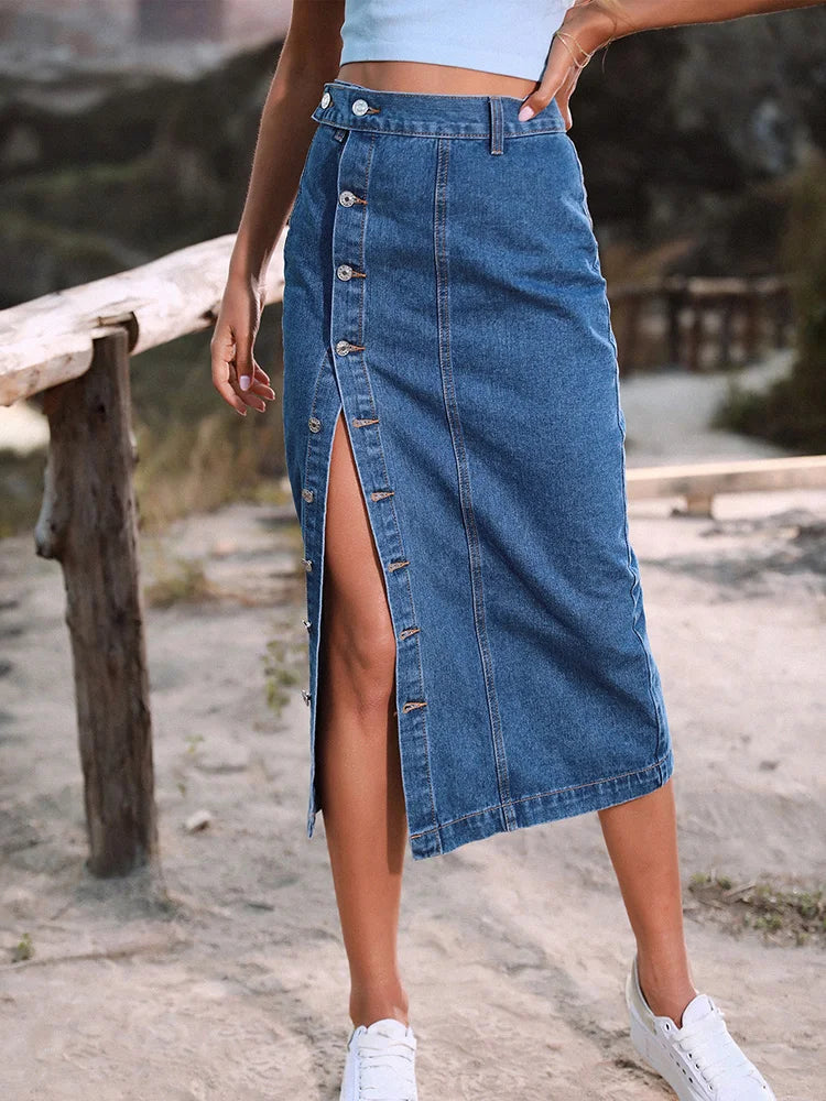 Jupes longues en Denim taille haute décontractée moulante pour femmes
