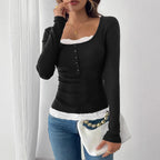 T-shirts en dentelle unie, coupe slim pour femmes
