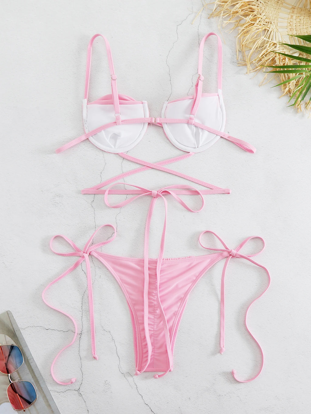 Maillot de bain deux pièces plissés pour femmes