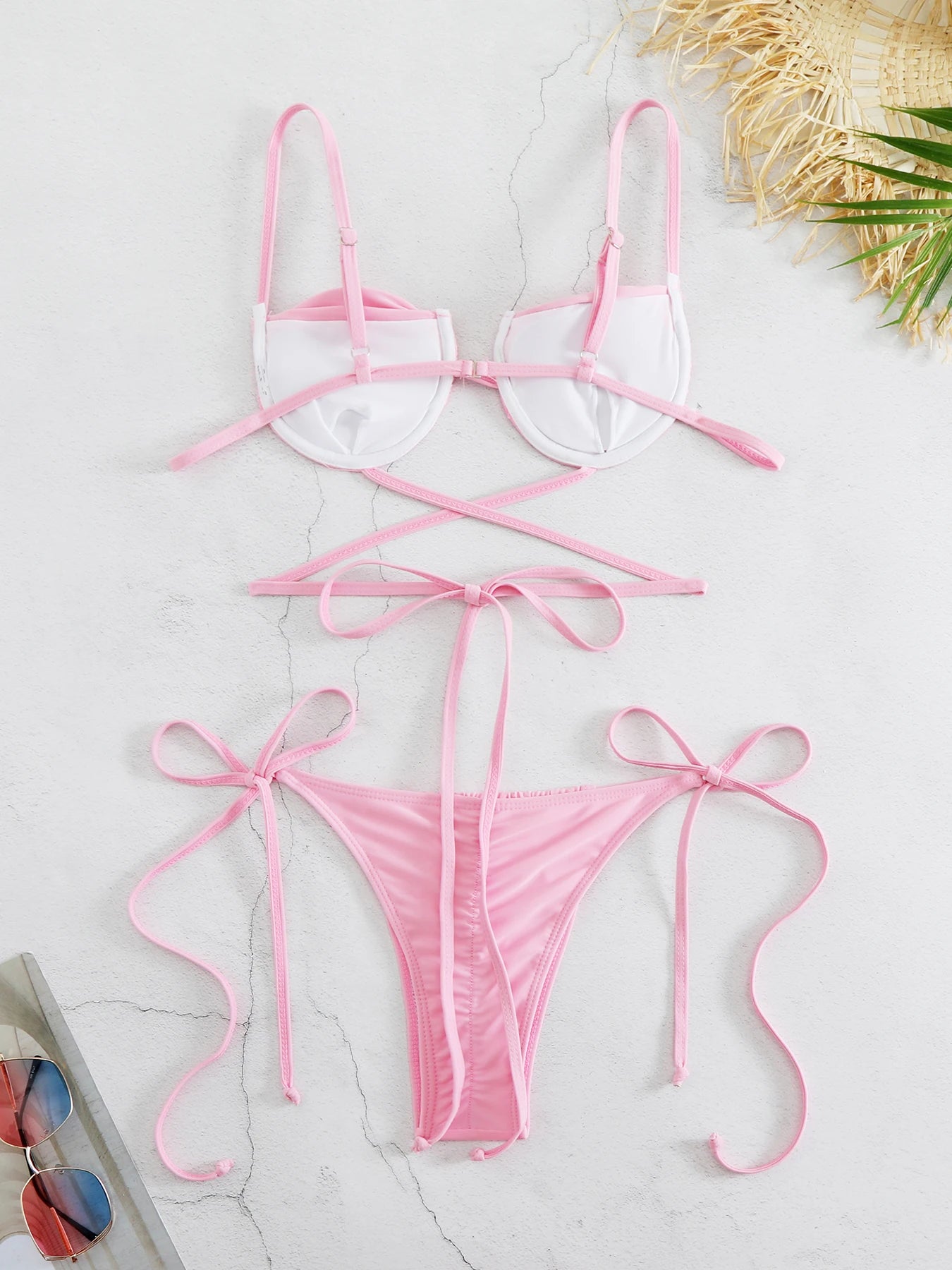 Maillot de bain deux pièces plissés pour femmes