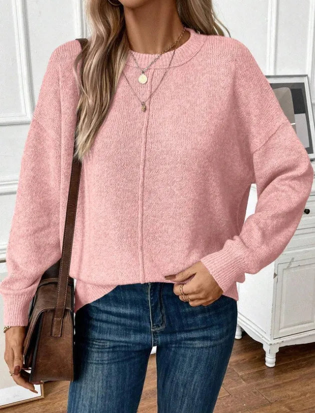 Pull chandails à col rond et manches longues tricoté pour femmes