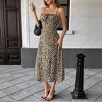 Robe rétro imprimé léopard à lacets pour femmes