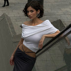 T-shirt court blanc à épaules dénudées pour femmes