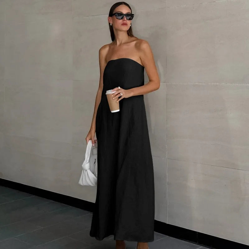 Robe de plage en lin de coton sans bretelles pour femmes