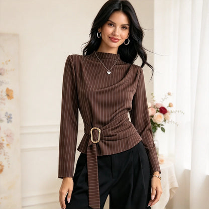 Chemise Rayée Femme – Col Montant Élégant