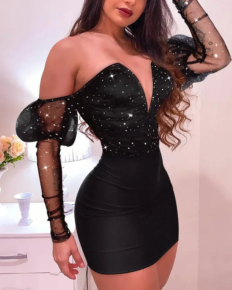 Robe mini bustier à manches longues en résille pour femmes