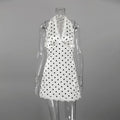 Robe mini dos nu à pois col en V lacé pour femmes