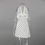 Robe mini dos nu à pois col en V lacé pour femmes