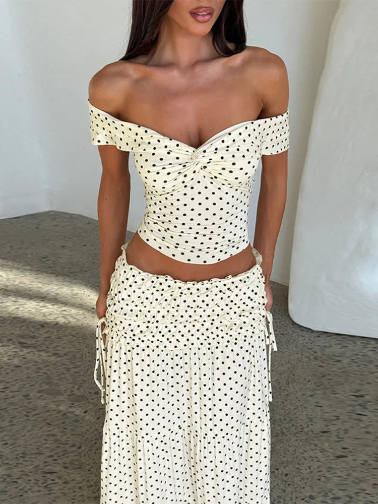 Ensemble 2 pièces haut bustier à nœud sur le côté et jupe slim assortie pour femmes