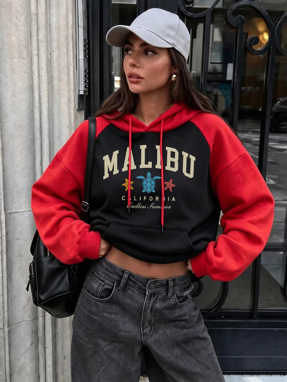 Sweat à capuche raglan Malibu California pour femmes