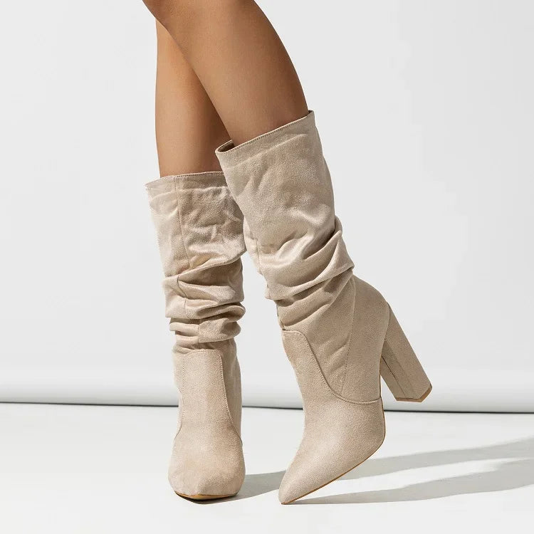 Bottes mi-mollet à talons épais pour femmes