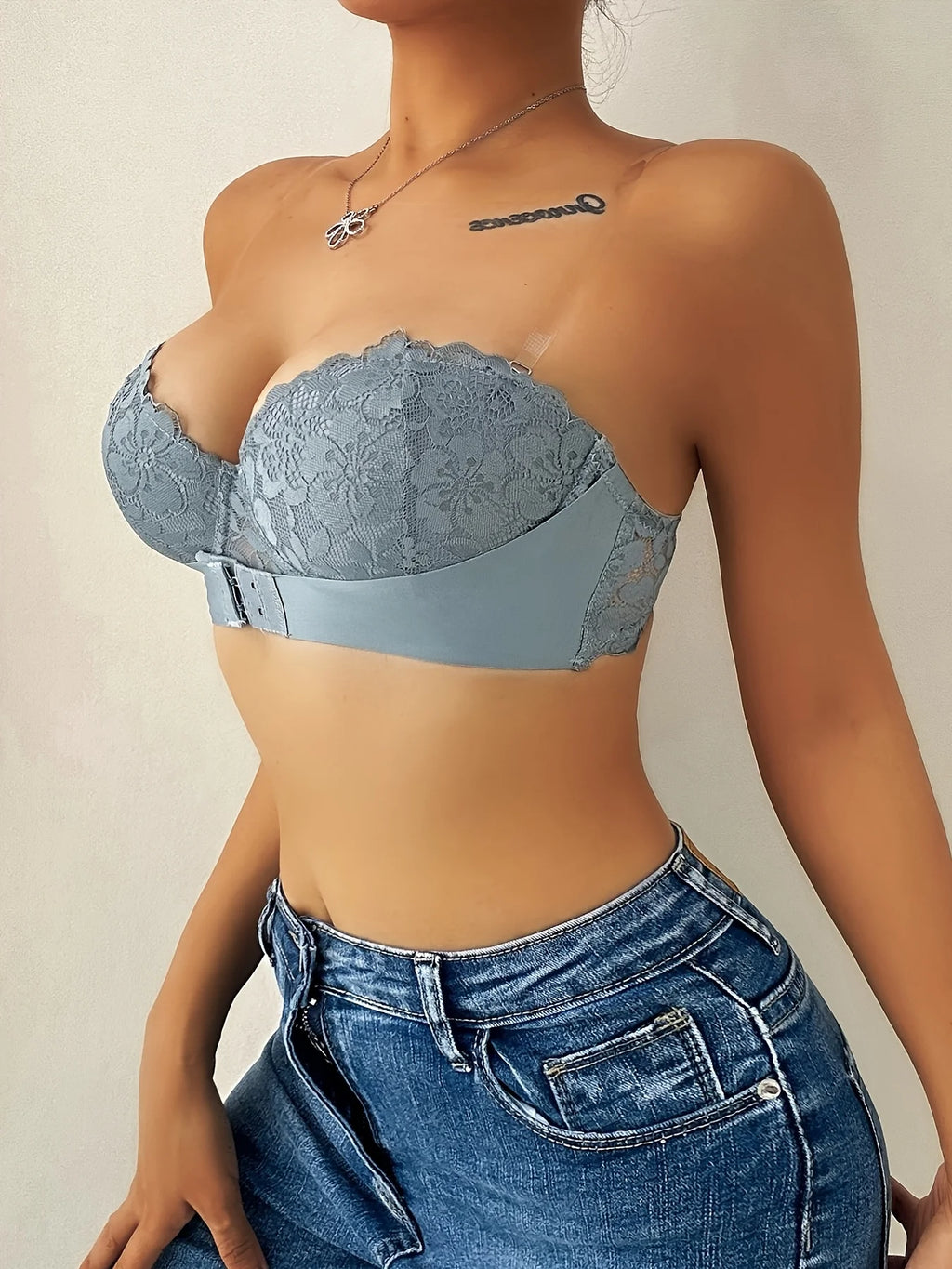 Soutien-gorge push-up semi-transparent à dentelle florale pour femmes