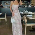 Robe longue en dentelle à bretelles spaghetti pour femmes