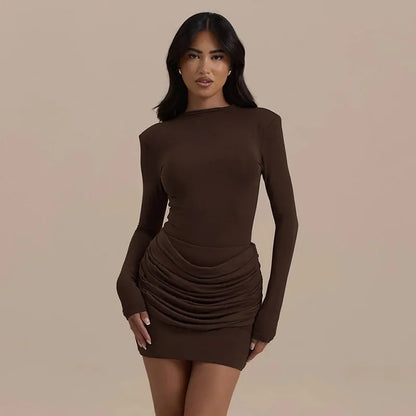 Robe Courte Femme Drapée à Manches Longues