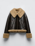 Veste chaude en fausse fourrure de cuir pour femmes