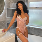 Body rose moulant en dentelle pour femmes