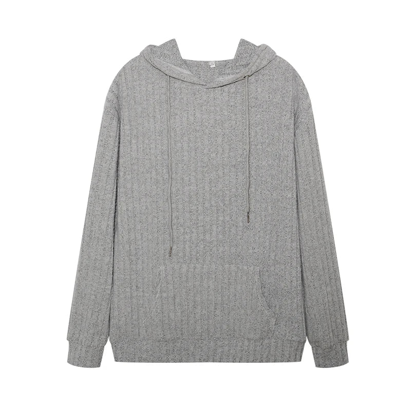 Pull en tricot à capuche rayé et manches longues pour femmes