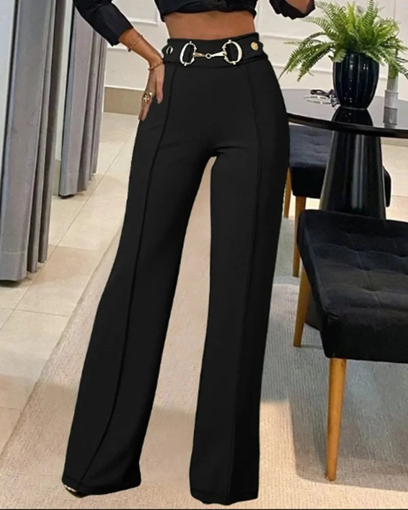 Pantalon droit taille haute tendance pour femmes