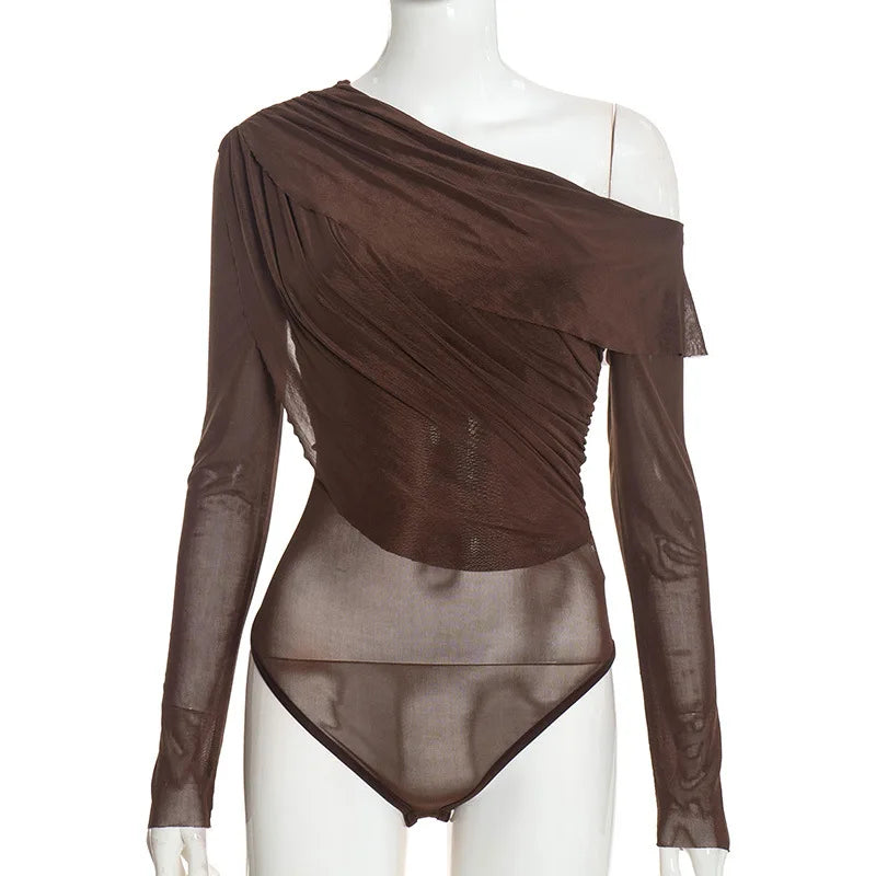 Body asymétrique en maille transparente à une épaule