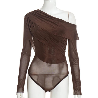 Body asymétrique en maille transparente à une épaule