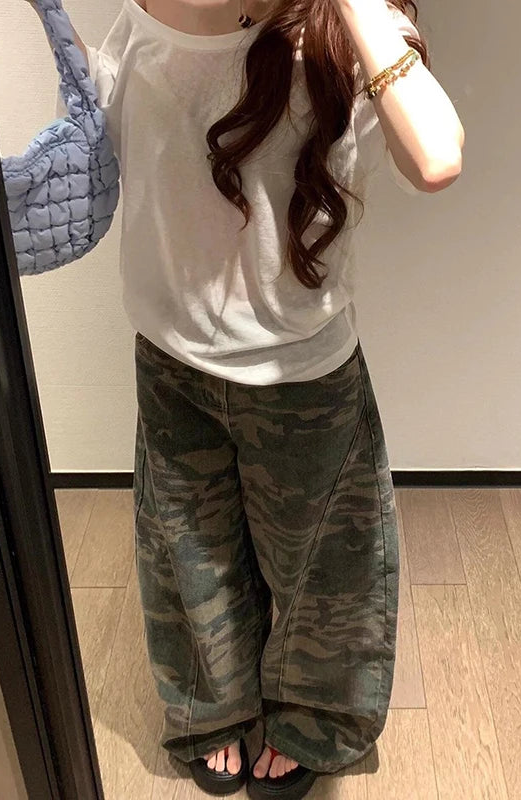 Pantalon en jean vert militaire pour femmes