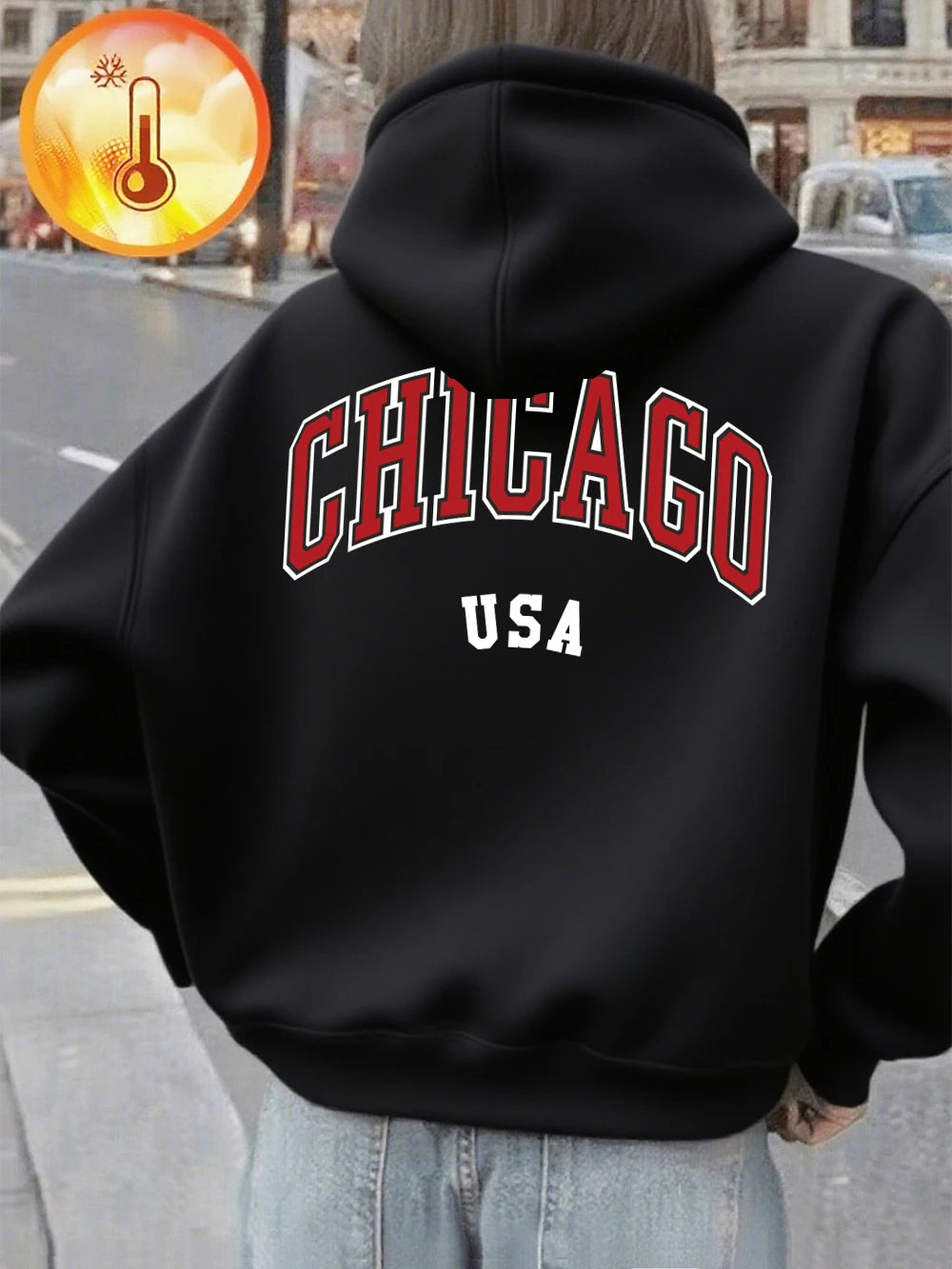 Sweat à capuche imprimé Chicago USA pour femmes
