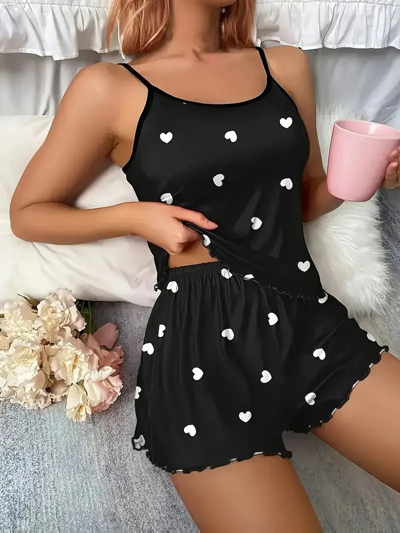 Pyjama Léger 2 Pièces Femme – Imprimé Cœurs