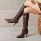 Bottes hautes à bout pointu et talon aiguille de 8 cm pour femmes
