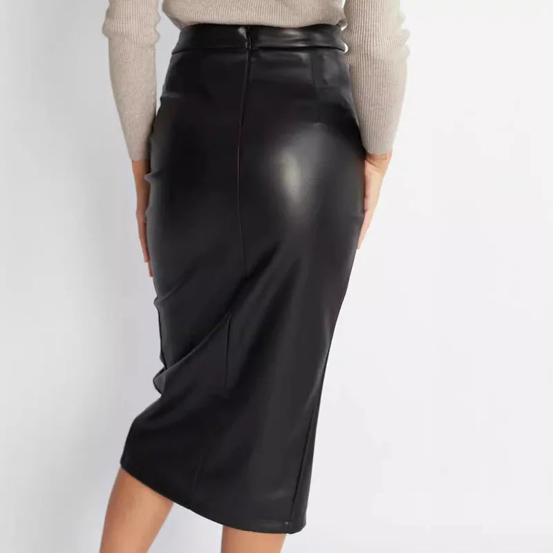 Jupe en cuir PU pour femmes
