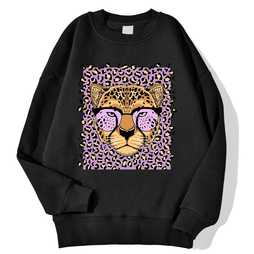 Sweat-shirt à capuche imprimé léopard et soleil pour femmes