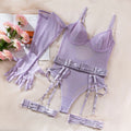 Ensemble 3 pièces bustier Push Up porte-jarretelles et V pour femmes