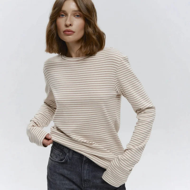 Pullover en coton rayé à manches longues pour femmes