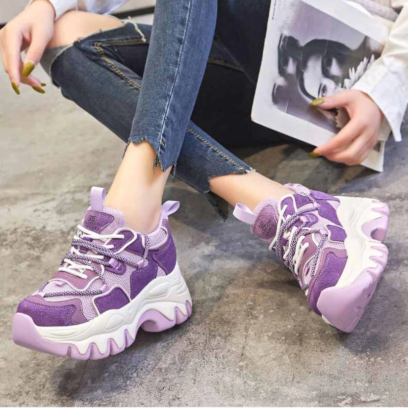 Baskets en maille daim en cuir véritable pour femmes