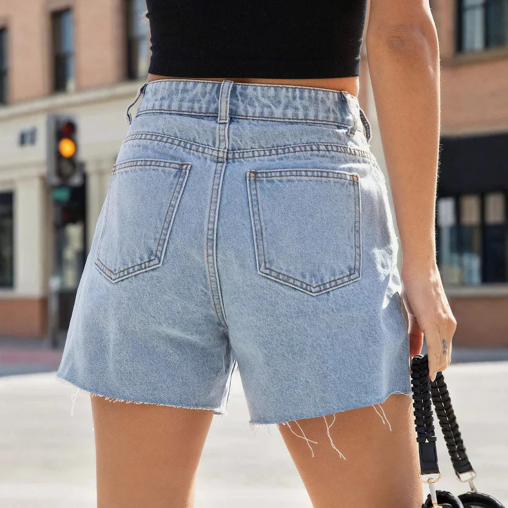 Shorts en jean taille haute à jambes larges pour femmes