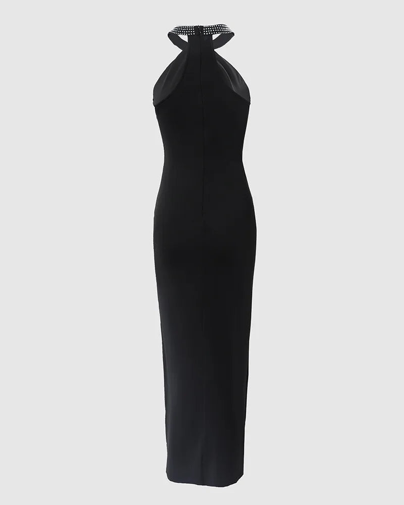Robe à épaules dénudées incrustée de diamants pour femmes