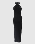 Robe à épaules dénudées incrustée de diamants pour femmes