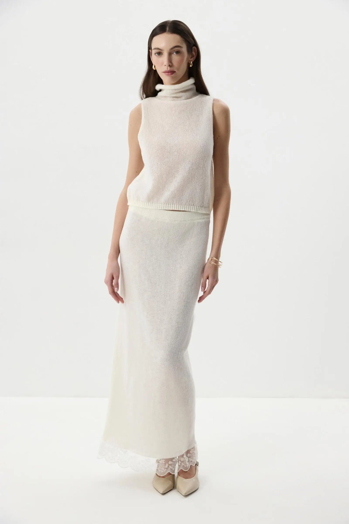 Ensemble 2 Pièces Femme – Haut Col Roulé et Jupe Longue Dentelle